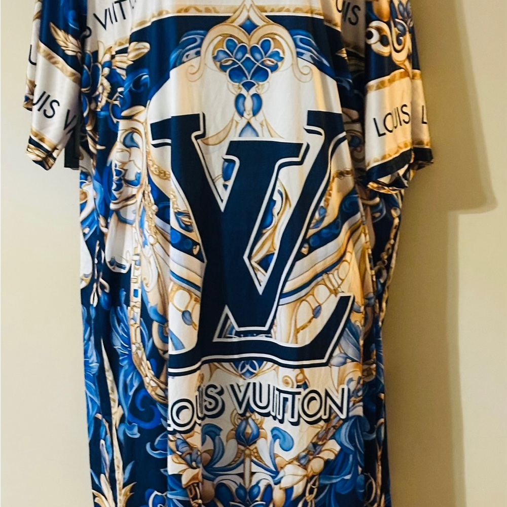 Louis Vuitton Blue and Gold Asymmetrical Dress
